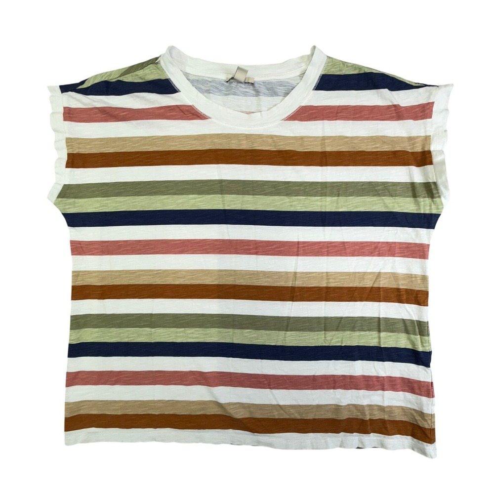Y2K Esprit Striped T-Shirt Women XL Multi Color Organic Cotton Slub Knit Top